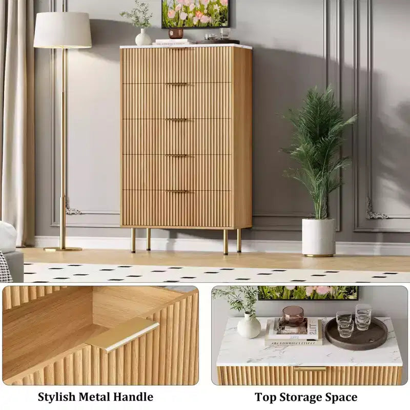 5-Drawer Dresser with Wide Drawers - Modern Wooden Chest for Bedroom, Living Room, Closet & Hallway Storage