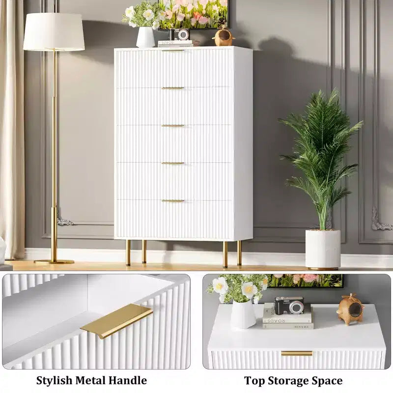 5-Drawer Dresser with Wide Drawers - Modern Wooden Chest for Bedroom, Living Room, Closet & Hallway Storage
