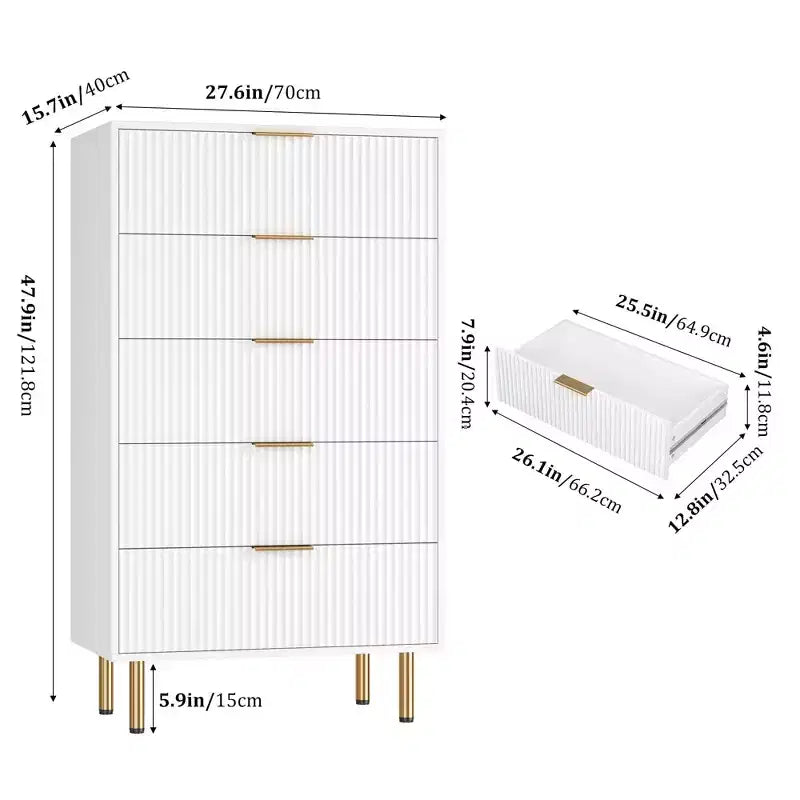 5-Drawer Dresser with Wide Drawers - Modern Wooden Chest for Bedroom, Living Room, Closet & Hallway Storage