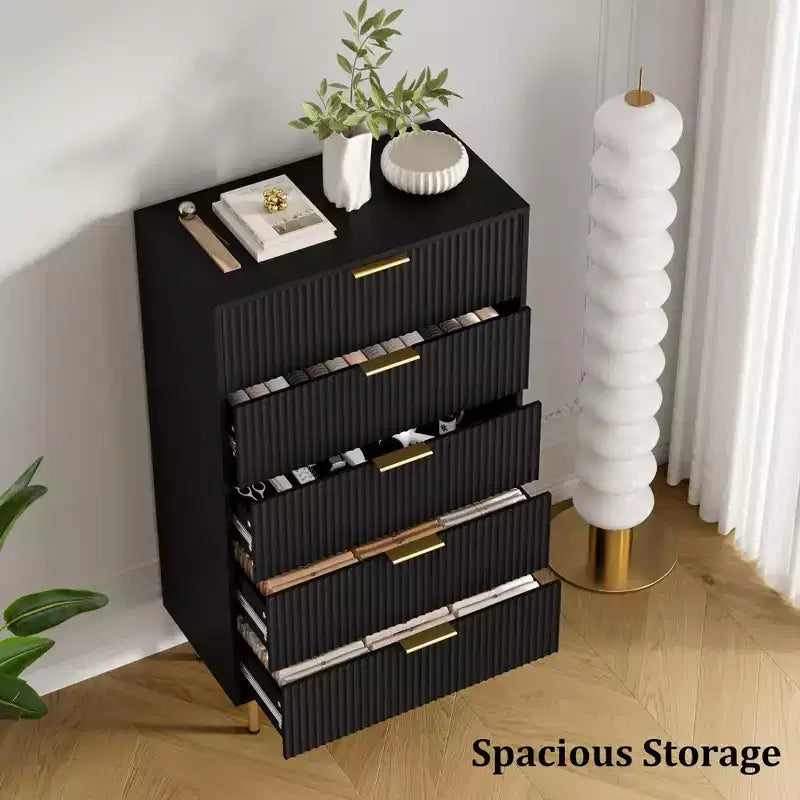 5-Drawer Dresser with Wide Drawers - Modern Wooden Chest for Bedroom, Living Room, Closet & Hallway Storage