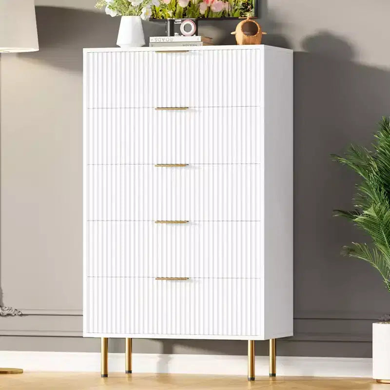 5-Drawer Dresser with Wide Drawers - Modern Wooden Chest for Bedroom, Living Room, Closet & Hallway Storage