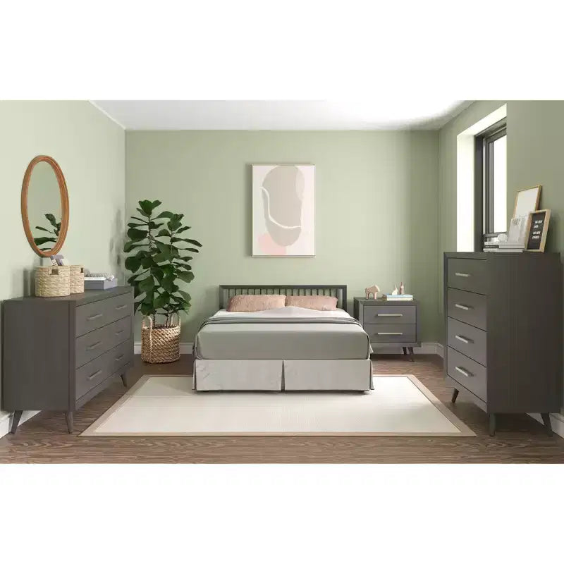 2 Drawer Nightstand for Nursery or Bedroom, Mid-Century Modern with Ball-Bearing Glides, Non-Toxic Finish