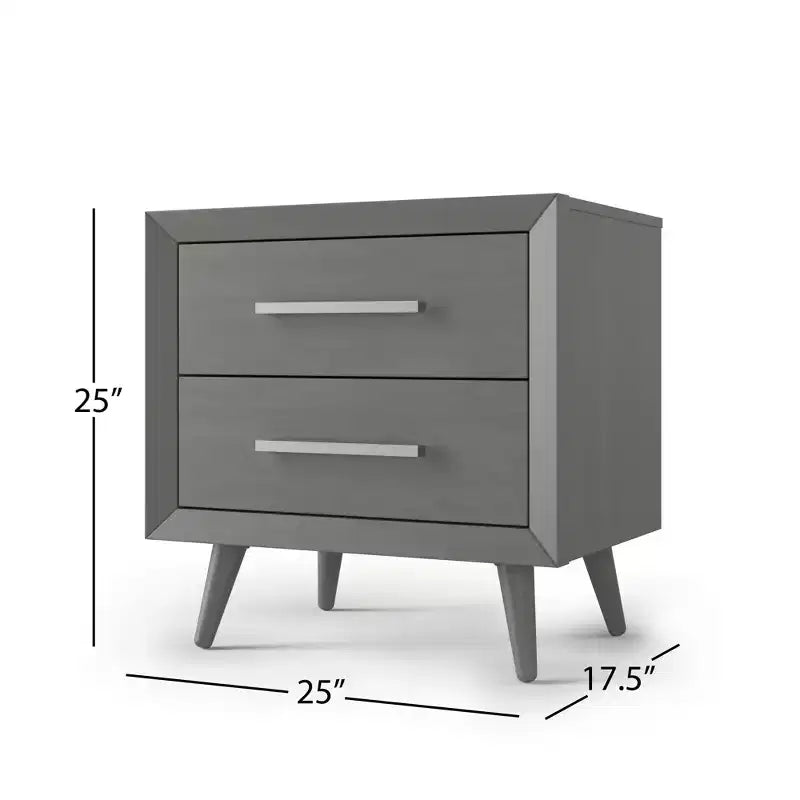 2 Drawer Nightstand for Nursery or Bedroom, Mid-Century Modern with Ball-Bearing Glides, Non-Toxic Finish