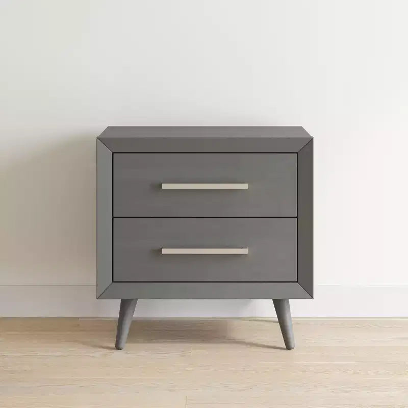 2 Drawer Nightstand for Nursery or Bedroom, Mid-Century Modern with Ball-Bearing Glides, Non-Toxic Finish