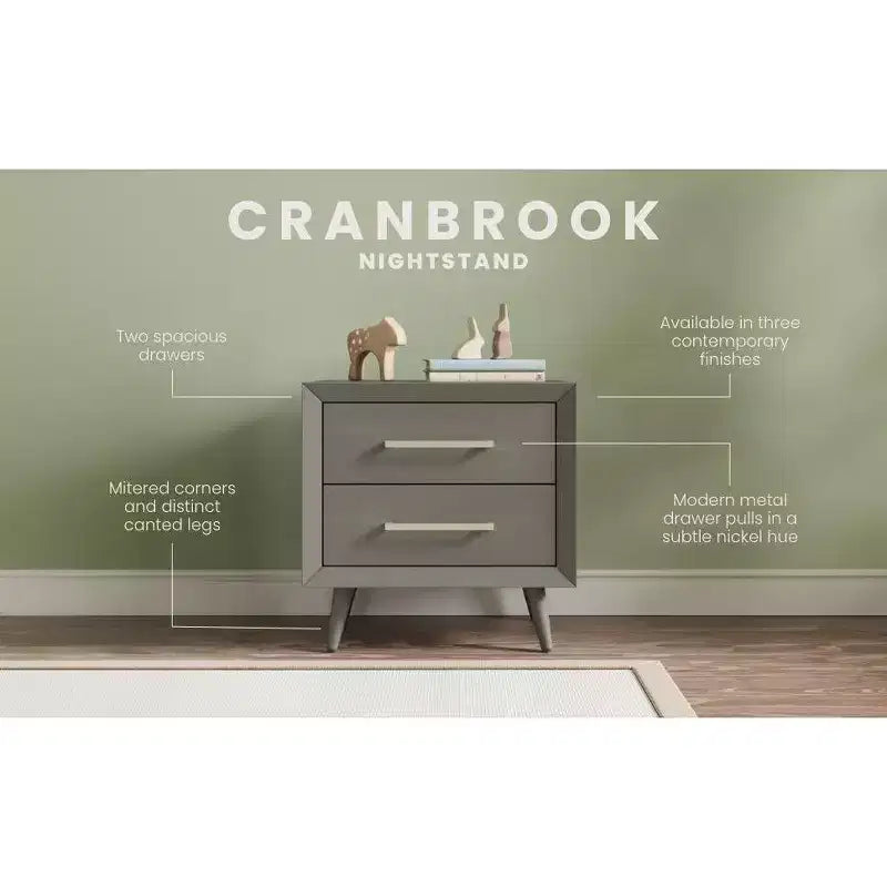 2 Drawer Nightstand for Nursery or Bedroom, Mid-Century Modern with Ball-Bearing Glides, Non-Toxic Finish