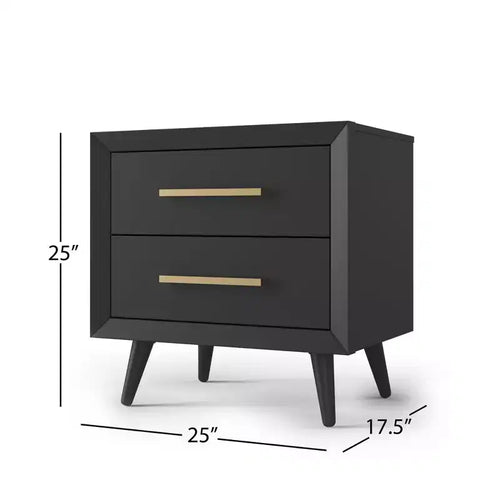 Table de chevet 2 tiroirs pour chambre de bébé ou chambre à coucher, style moderne du milieu du siècle avec glissières à billes, finition non toxique