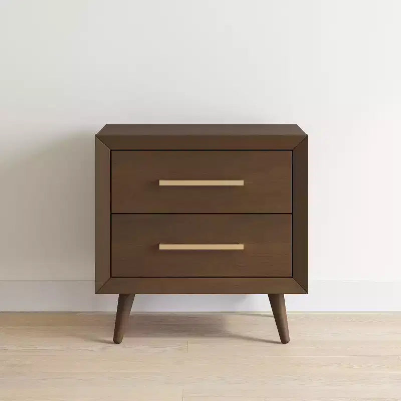 2 Drawer Nightstand for Nursery or Bedroom, Mid-Century Modern with Ball-Bearing Glides, Non-Toxic Finish