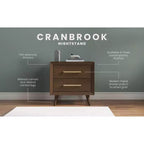 2 Drawer Nightstand for Nursery or Bedroom, Mid-Century Modern with Ball-Bearing Glides, Non-Toxic Finish