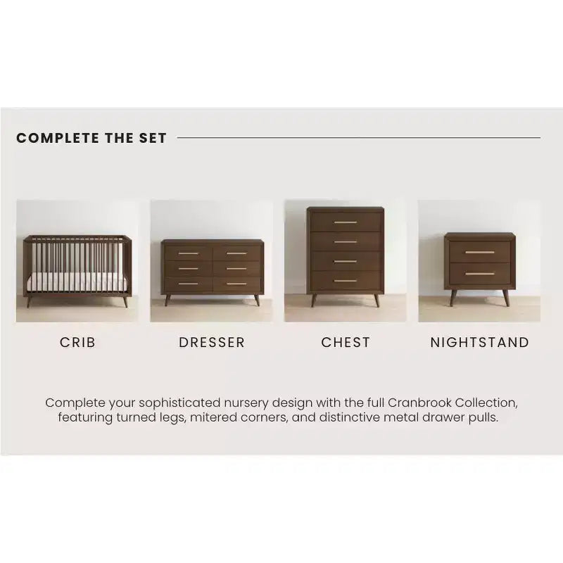 2 Drawer Nightstand for Nursery or Bedroom, Mid-Century Modern with Ball-Bearing Glides, Non-Toxic Finish