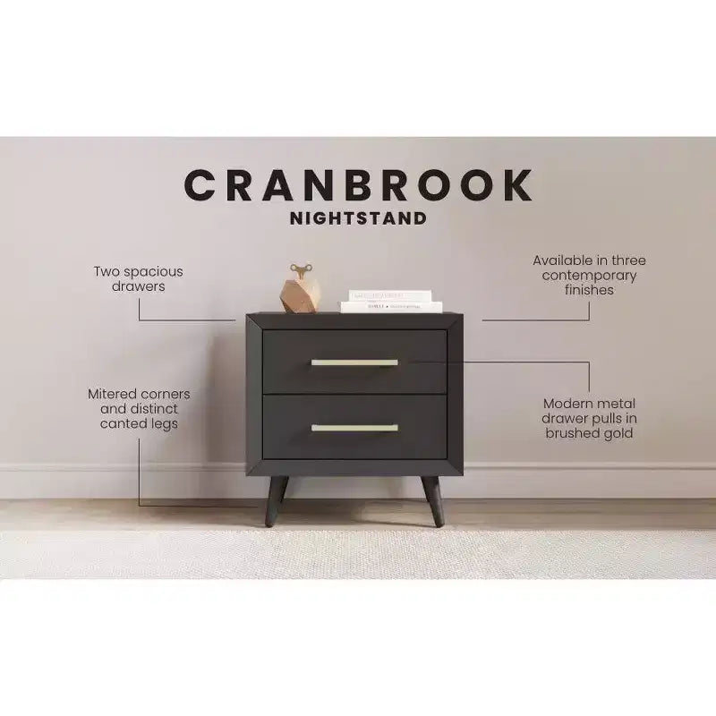 2 Drawer Nightstand for Nursery or Bedroom, Mid-Century Modern with Ball-Bearing Glides, Non-Toxic Finish