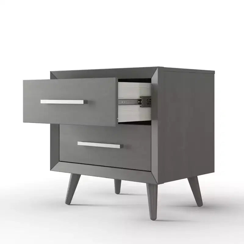 2 Drawer Nightstand for Nursery or Bedroom, Mid-Century Modern with Ball-Bearing Glides, Non-Toxic Finish
