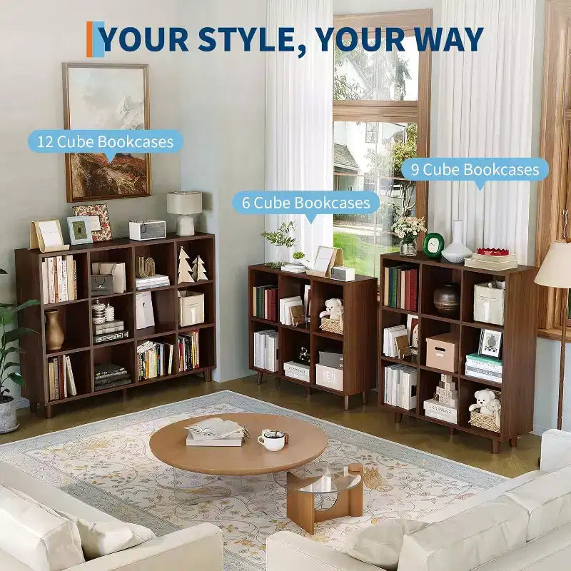 Freestanding Cube Bookshelf Organizer, Leg Base Open Bookcase, Modern Storage Shelf for Home Office, Living Room & Bedroom