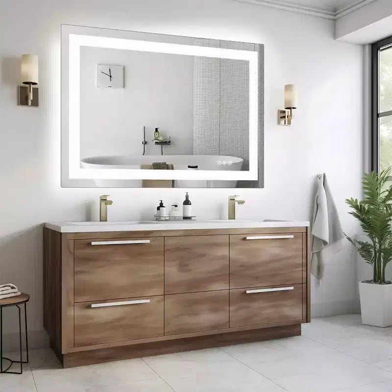 Anti-Fog LED Bathroom Mirror, Dual Light Source with Three Lighting Modes, Wall-Mounted Smart Vanity Mirror