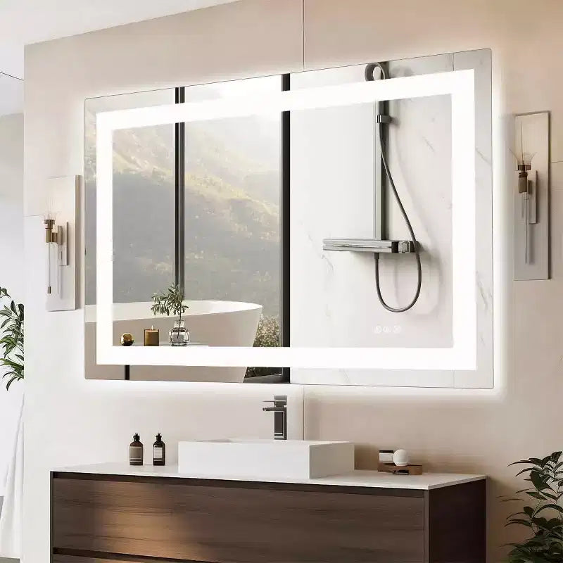 Anti-Fog LED Bathroom Mirror, Dual Light Source with Three Lighting Modes, Wall-Mounted Smart Vanity Mirror