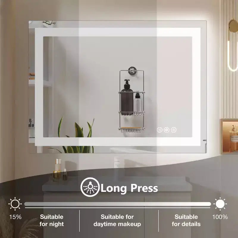 Anti-Fog LED Bathroom Mirror, Dual Light Source with Three Lighting Modes, Wall-Mounted Smart Vanity Mirror