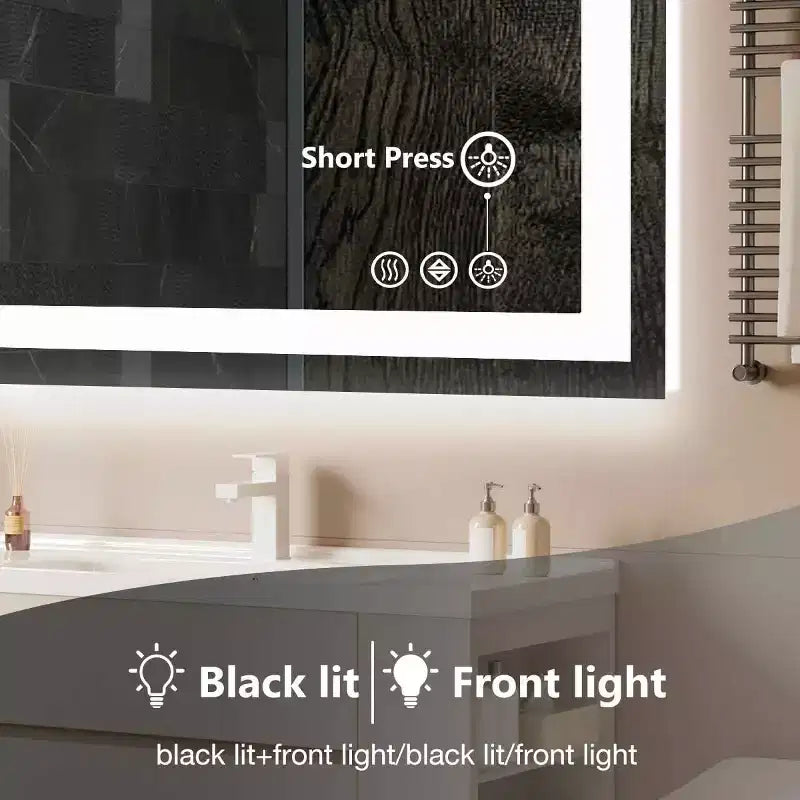 Anti-Fog LED Bathroom Mirror, Dual Light Source with Three Lighting Modes, Wall-Mounted Smart Vanity Mirror