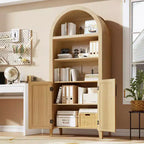 Arched Bookcase with Doors, 5-Tier Modern Bookshelf with Storage Cabinet, Open Display Shelf for Living Room Home Office