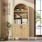 Arched Bookcase with Doors, 5-Tier Modern Bookshelf with Storage Cabinet, Open Display Shelf for Living Room Home Office