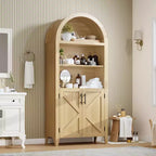 Arched Bookcase with Doors, 5-Tier Modern Bookshelf with Storage Cabinet, Open Display Shelf for Living Room Home Office