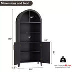 Arched Bookcase with Doors, 5-Tier Modern Bookshelf with Storage Cabinet, Open Display Shelf for Living Room Home Office