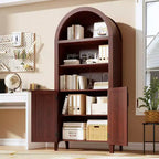 Arched Bookcase with Doors, 5-Tier Modern Bookshelf with Storage Cabinet, Open Display Shelf for Living Room Home Office