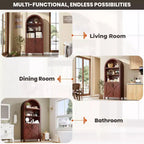 Arched Bookcase with Doors, 5-Tier Modern Bookshelf with Storage Cabinet, Open Display Shelf for Living Room Home Office