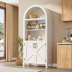 Arched Bookcase with Doors, 5-Tier Modern Bookshelf with Storage Cabinet, Open Display Shelf for Living Room Home Office
