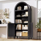 Arched Bookcase with Doors, 5-Tier Modern Bookshelf with Storage Cabinet, Open Display Shelf for Living Room Home Office
