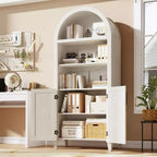 Arched Bookcase with Doors, 5-Tier Modern Bookshelf with Storage Cabinet, Open Display Shelf for Living Room Home Office