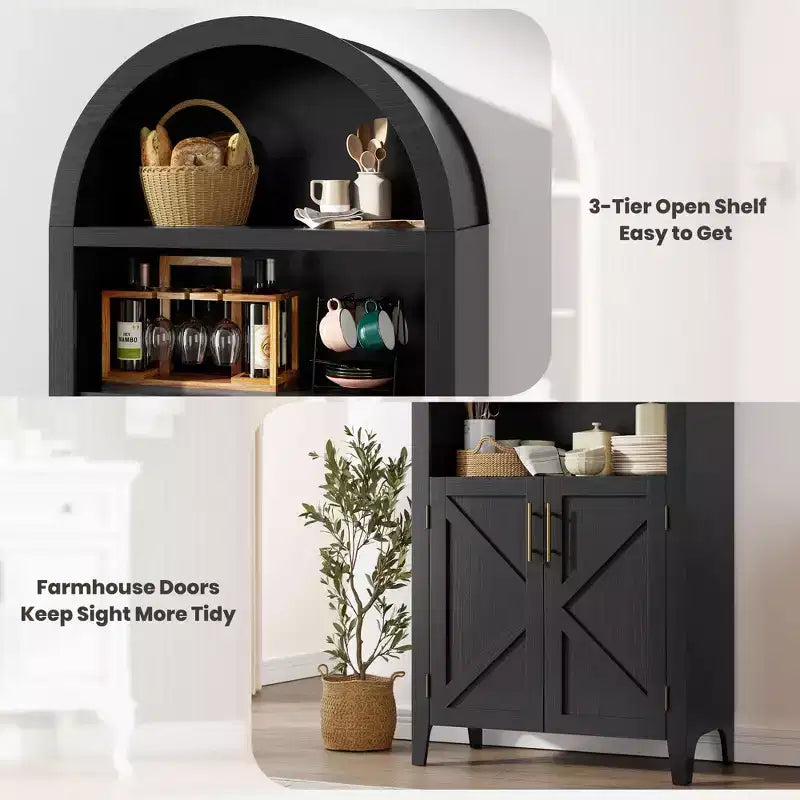 Arched Bookcase with Doors, 5-Tier Modern Bookshelf with Storage Cabinet, Open Display Shelf for Living Room Home Office