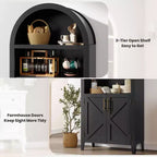 Arched Bookcase with Doors, 5-Tier Modern Bookshelf with Storage Cabinet, Open Display Shelf for Living Room Home Office