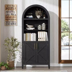 Arched Bookcase with Doors, 5-Tier Modern Bookshelf with Storage Cabinet, Open Display Shelf for Living Room Home Office