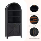 Arched Bookcase with Doors, 5-Tier Modern Bookshelf with Storage Cabinet, Open Display Shelf for Living Room Home Office