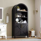 Arched Bookcase with Doors, 5-Tier Modern Bookshelf with Storage Cabinet, Open Display Shelf for Living Room Home Office
