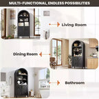 Arched Bookcase with Doors, 5-Tier Modern Bookshelf with Storage Cabinet, Open Display Shelf for Living Room Home Office