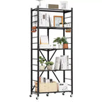 5-Tier Foldable Storage Shelf with Wheels, 28x13x66-Inch Metal Shelving Unit