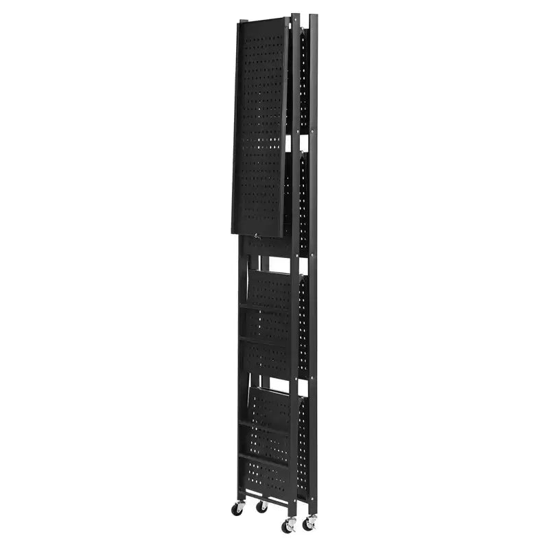 5-Tier Foldable Storage Shelf with Wheels, 28x13x66-Inch Metal Shelving Unit