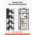 5-Tier Foldable Storage Shelf with Wheels, 28x13x66-Inch Metal Shelving Unit