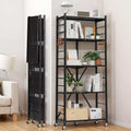 5-Tier Foldable Storage Shelf with Wheels, 28x13x66-Inch Metal Shelving Unit