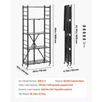 5-Tier Foldable Storage Shelf with Wheels, 28x13x66-Inch Metal Shelving Unit