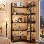 Corner 5 Tier Bookshelf, 72 l Shaped Tall Bookcase Shelf Storage Organizer, Modern Book Shelf for Bedroom, Living Room and Home Office