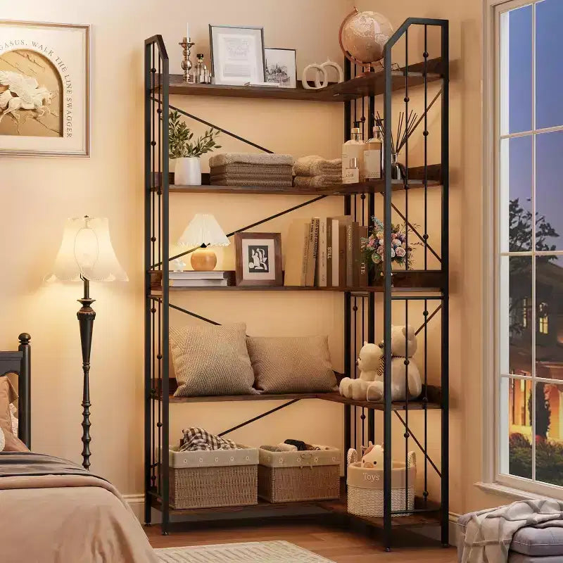 Corner 5 Tier Bookshelf, 72 l Shaped Tall Bookcase Shelf Storage Organizer, Modern Book Shelf for Bedroom, Living Room and Home Office