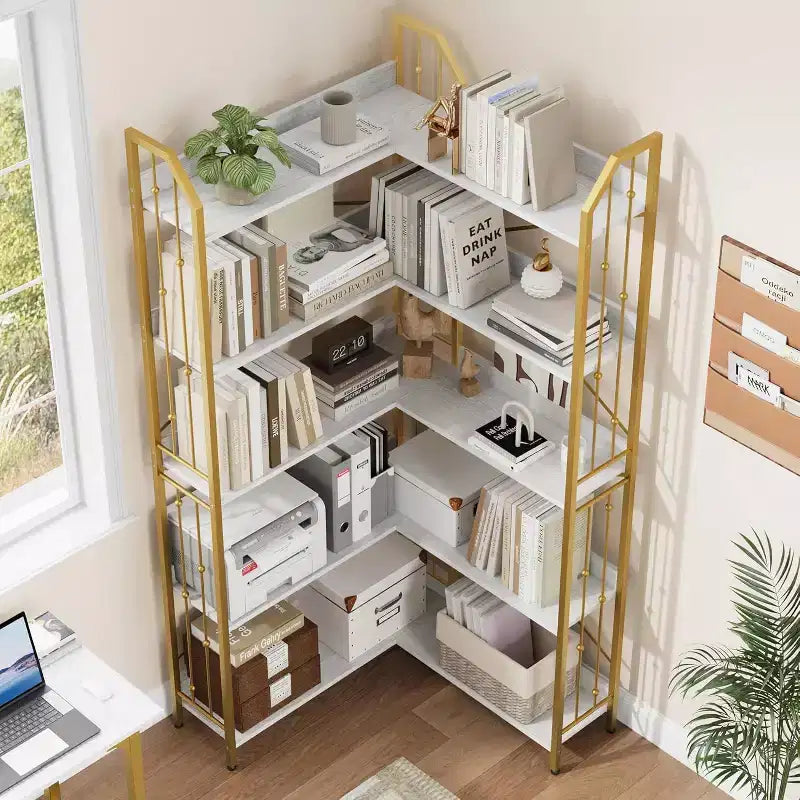 Corner 5 Tier Bookshelf, 72 l Shaped Tall Bookcase Shelf Storage Organizer, Modern Book Shelf for Bedroom, Living Room and Home Office