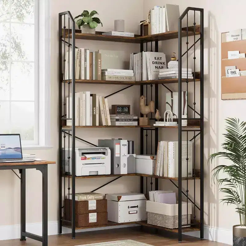Corner 5 Tier Bookshelf, 72 l Shaped Tall Bookcase Shelf Storage Organizer, Modern Book Shelf for Bedroom, Living Room and Home Office