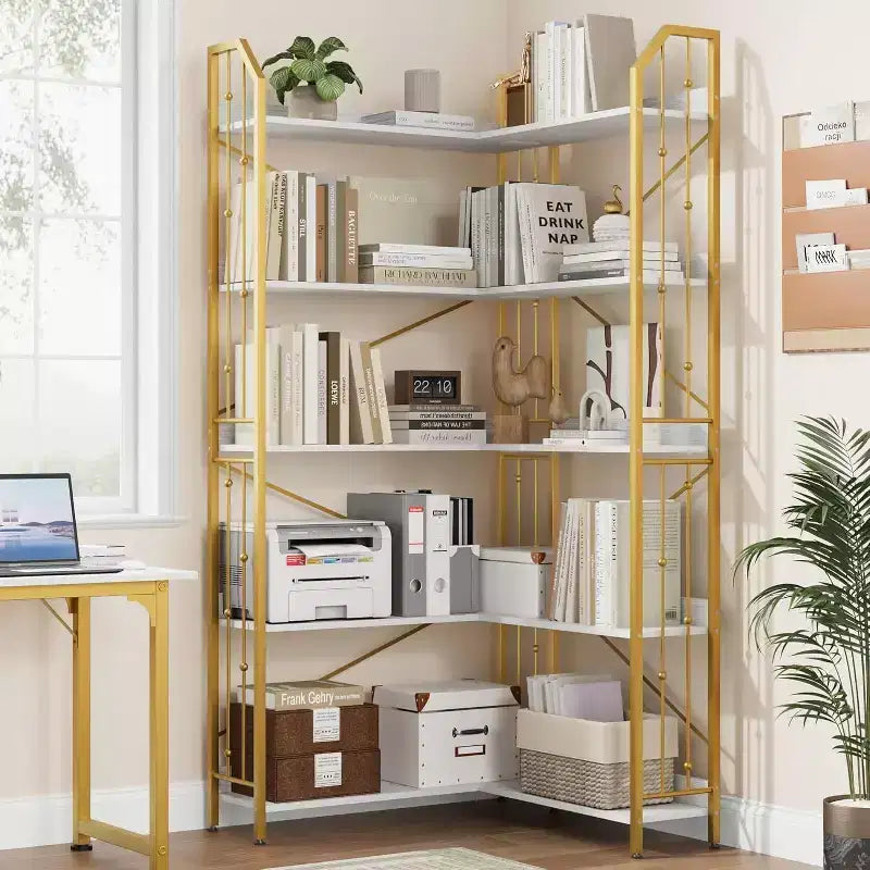 Corner 5 Tier Bookshelf, 72 l Shaped Tall Bookcase Shelf Storage Organizer, Modern Book Shelf for Bedroom, Living Room and Home Office