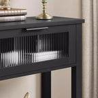 Entryway Table, Wood Console Table with 2 Glass Drawers, 2 Tier Sofa Table with Storage for Living Room, Foyer Tables for Entryway-Black