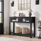 Entryway Table, Wood Console Table with 2 Glass Drawers, 2 Tier Sofa Table with Storage for Living Room, Foyer Tables for Entryway-Black