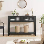 Entryway Table, Wood Console Table with 2 Glass Drawers, 2 Tier Sofa Table with Storage for Living Room, Foyer Tables for Entryway-Black