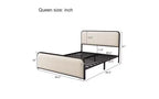 Queen Size Platform Bed Frame with Upholstered Curved Headboard & Footboard, Heavy-Duty Metal with Under-Bed Storage