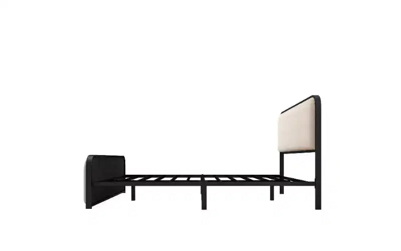 Queen Size Platform Bed Frame with Upholstered Curved Headboard & Footboard, Heavy-Duty Metal with Under-Bed Storage